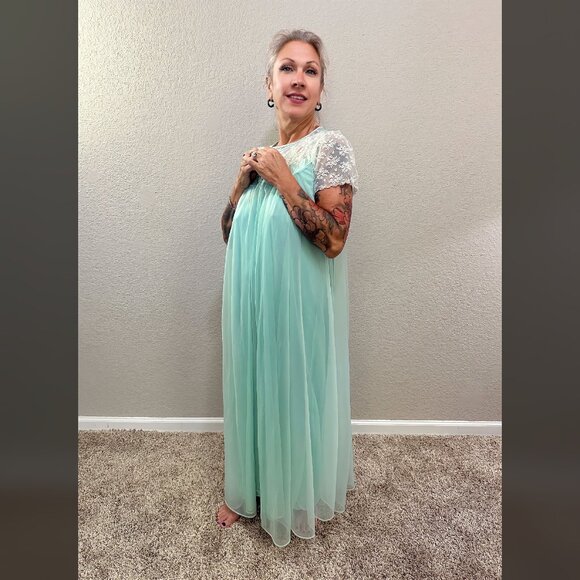 50s Vintage Lingerie Set Blue & Pink Gown Robe Rockabilly Pinup Boudoir MCM S M - Picture 5 of 14